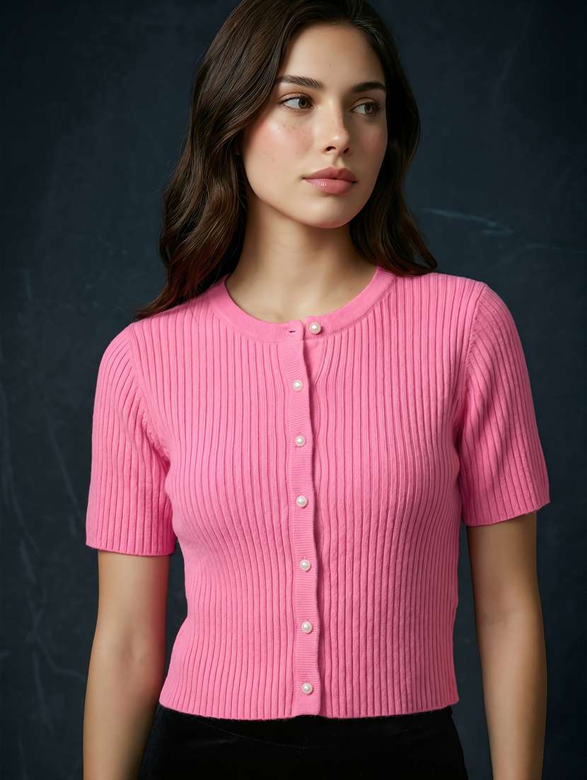 women solid short sleeve crop top