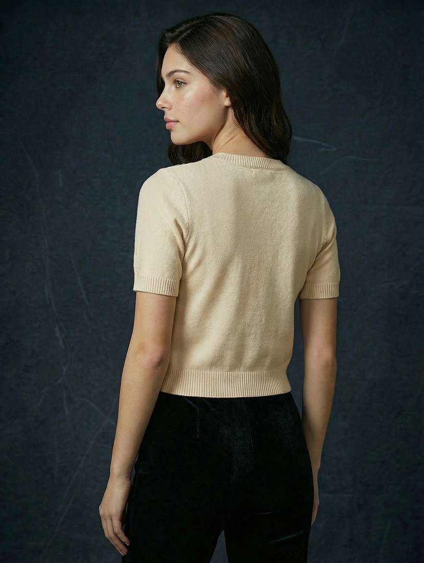 women embellished short sleeve crop top - 22270441 -  Standard Image - 2