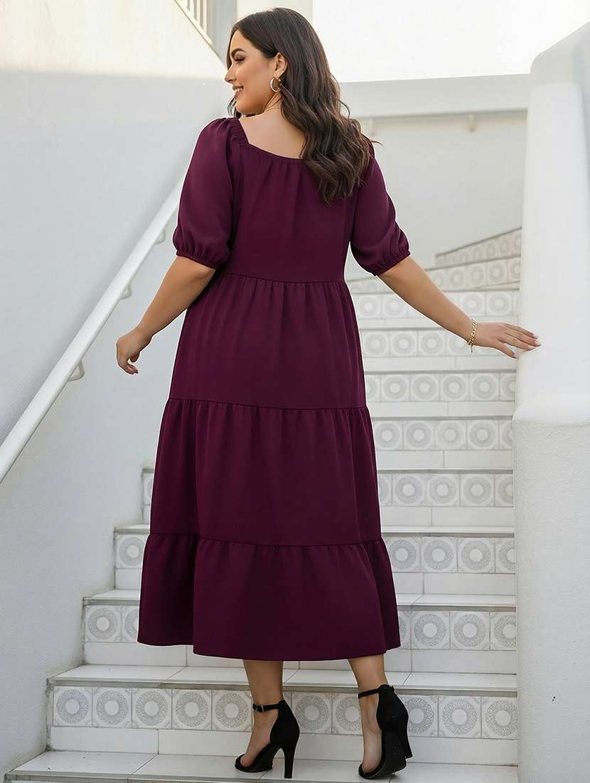women plus size solid puff sleeve dress - 22270447 -  Standard Image - 2
