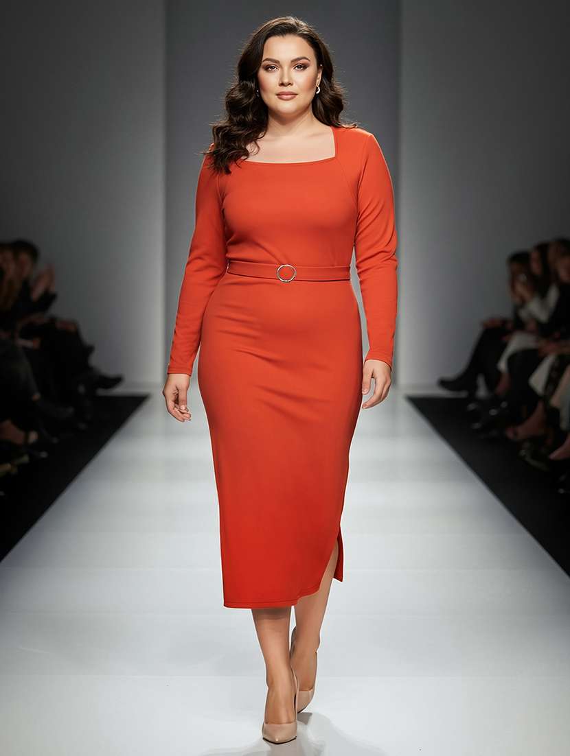 women plus size solid long sleeve bodycon dress
