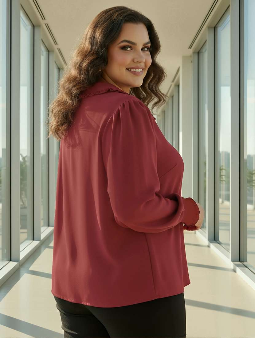 women plus size solid collared long sleeve shirt - 22270466 -  Standard Image - 2