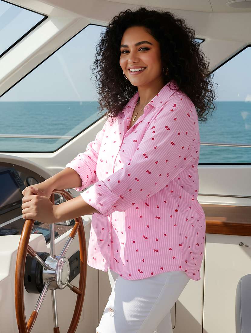 women plus size printed collared long sleeve shirt - 22270471 -  Standard Image - 2