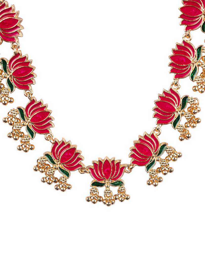 women gold plated lotus necklace set - 22270475 -  Standard Image - 2