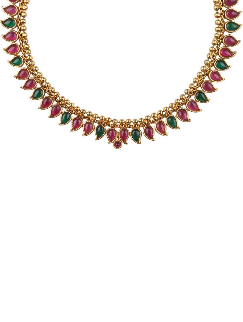 women gold plated multi color stoned studded necklace set - 22270478 -  Standard Image - 2