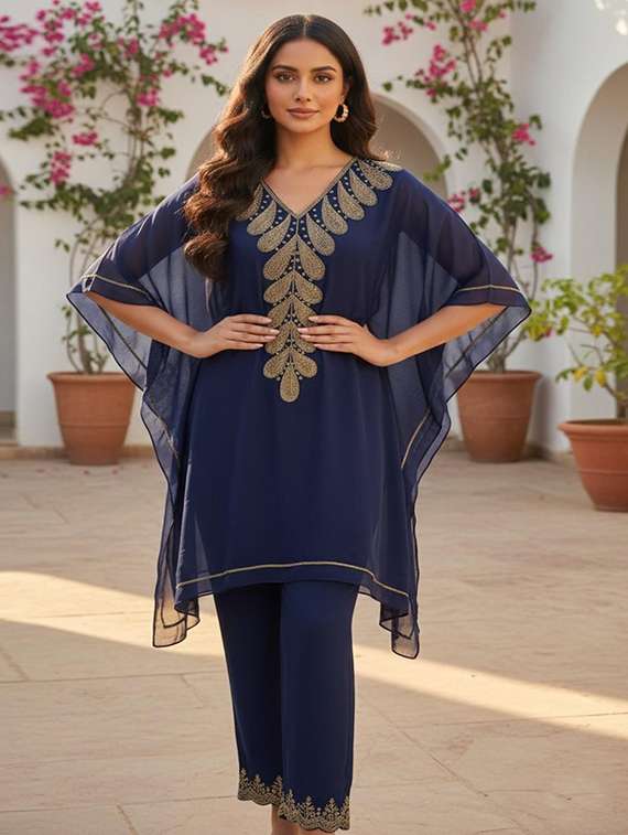 women embroidered kimono sleeve kaftan kurta
