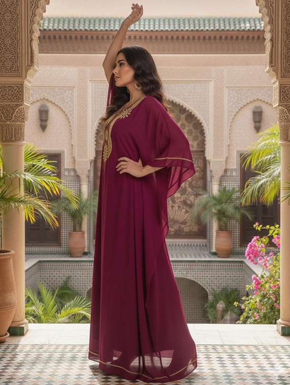 women embroidered kimono sleeve kaftan dress - 22270682 -  Standard Image - 2