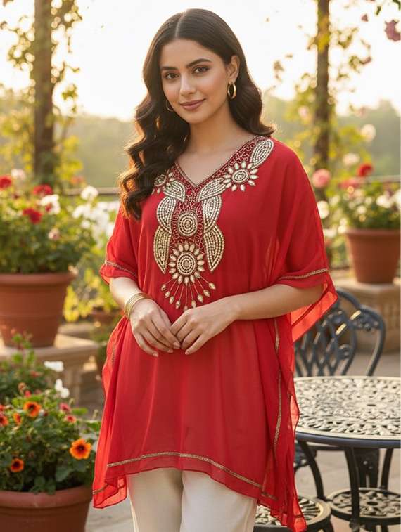 women embroidered kimono sleeve kaftan kurta