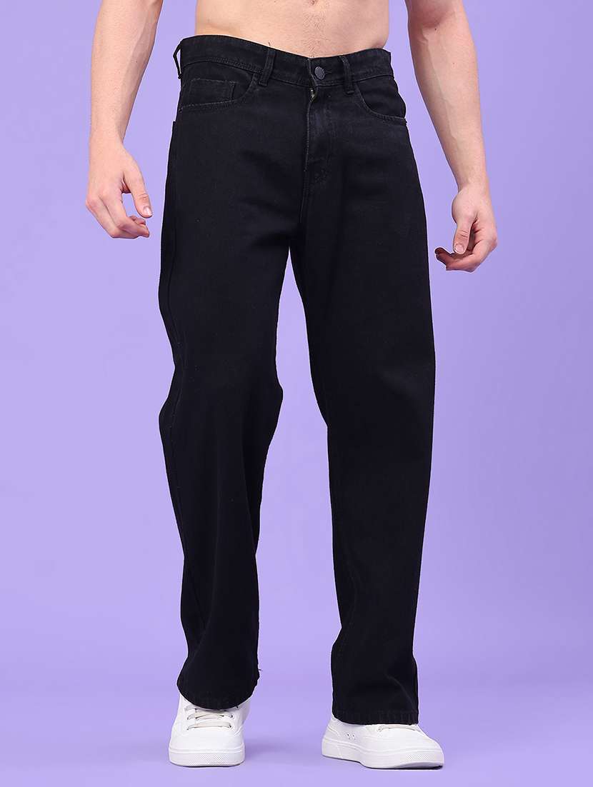 men plain mid rise full length jeans