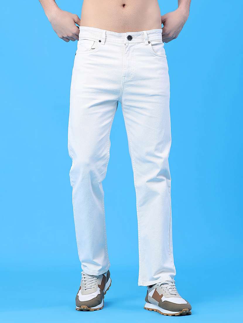 men plain mid rise full length jeans
