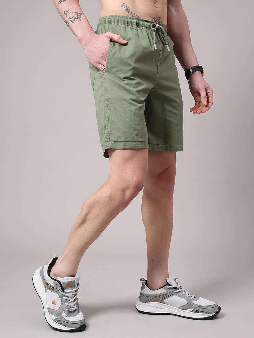 men olive cotton shorts three - fourth - 22271219 -  Standard Image - 2