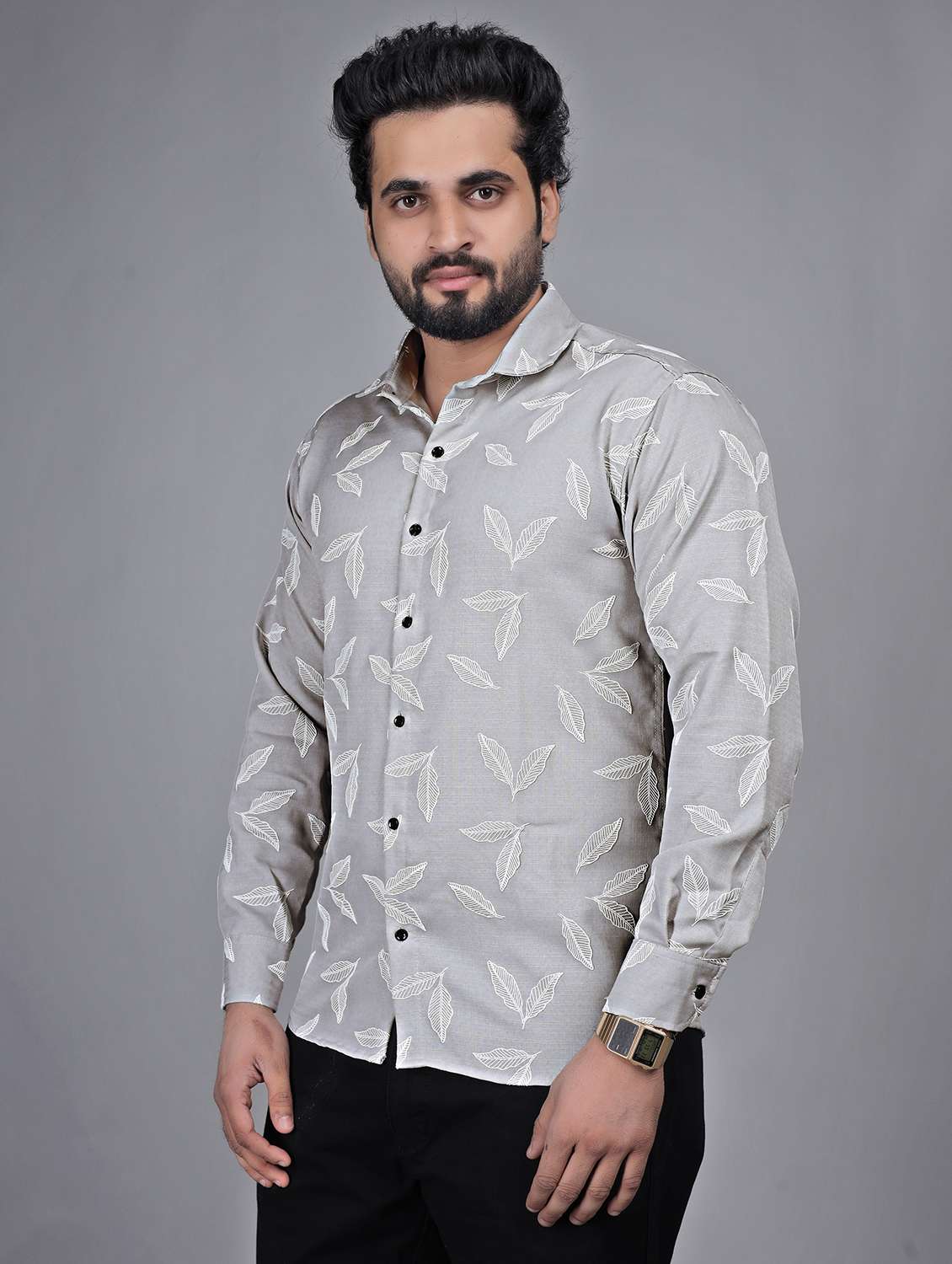 men printed collared long sleeve shirt - 22271358 -  Standard Image - 2