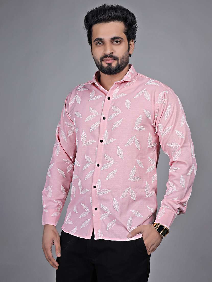 men printed collared long sleeve shirt