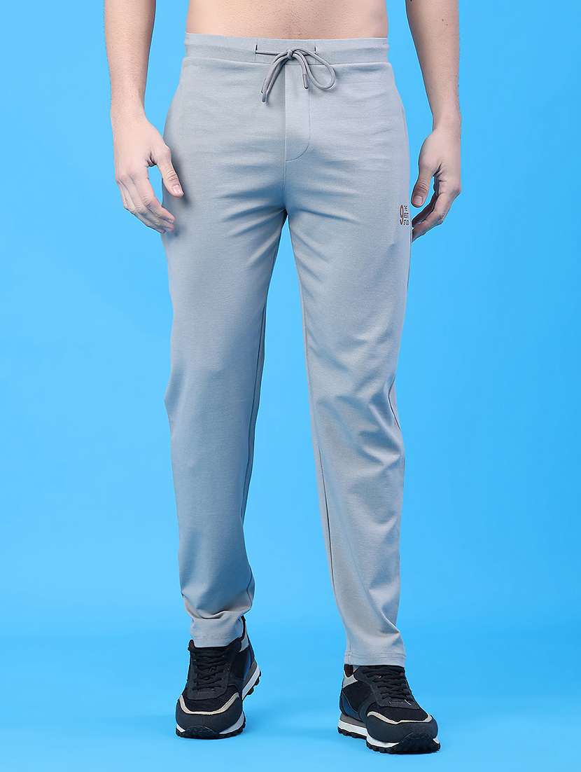 men solid mid rise full length track pant