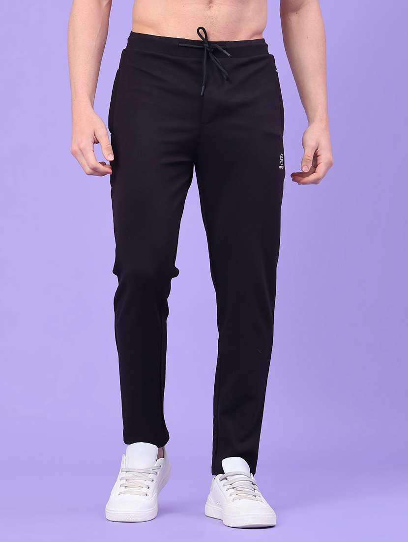 men solid mid rise full length track pant