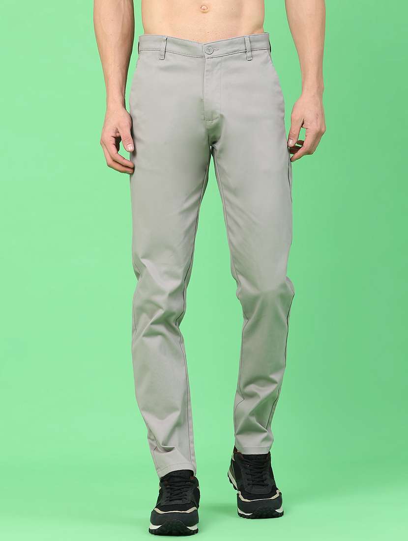 men solid mid rise chinos casual trouser