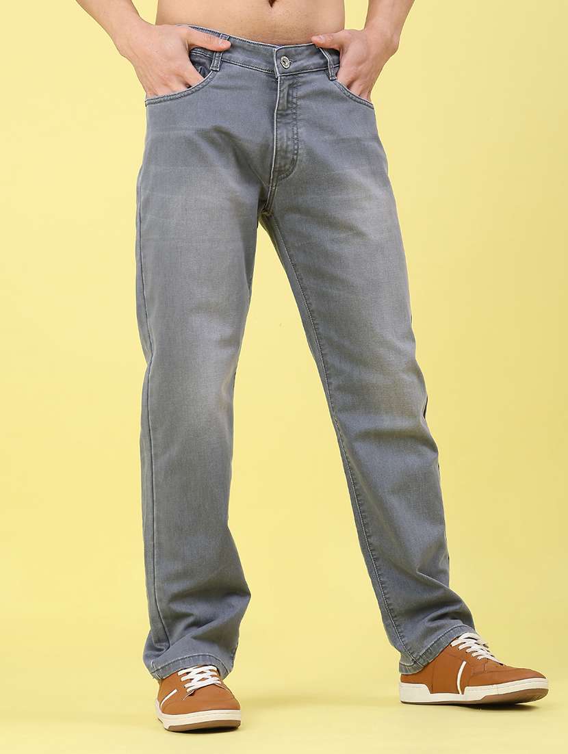 men washed mid rise full length jeans
