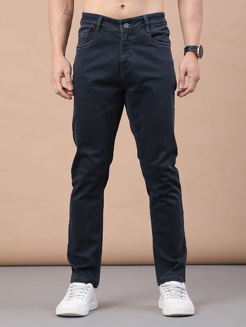 men plain mid rise full length jeans