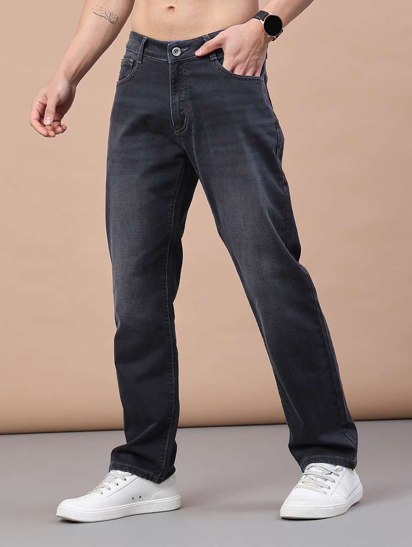 men washed mid rise full length jeans