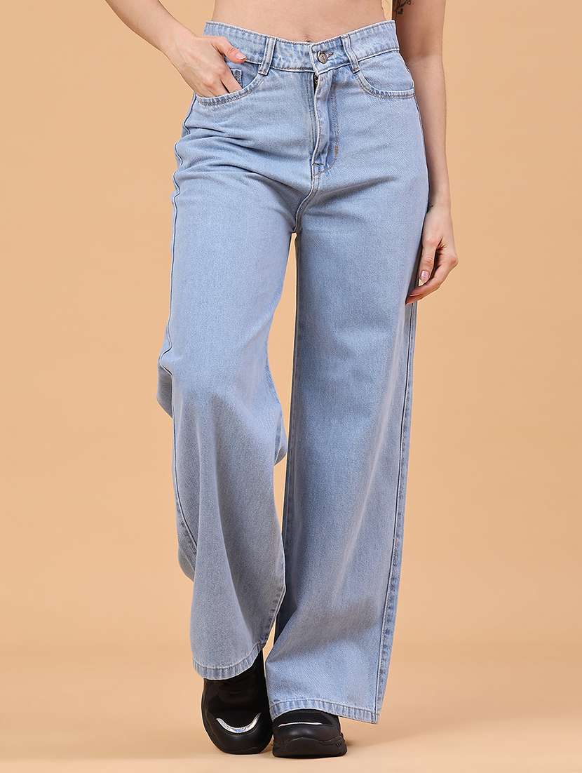 women plain high rise wide leg jeans