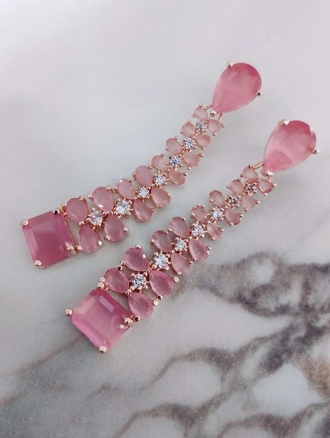 women pink brass drop earring