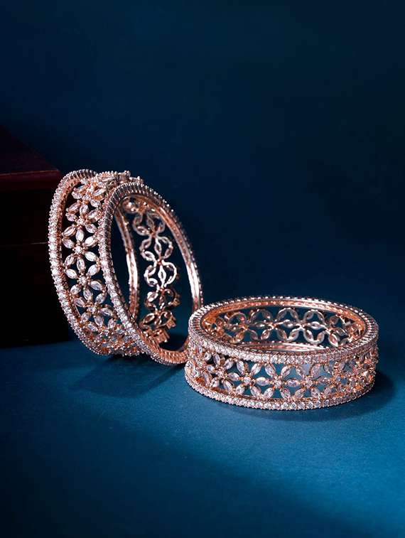 white brass women crystal zirconia rhodium bangles