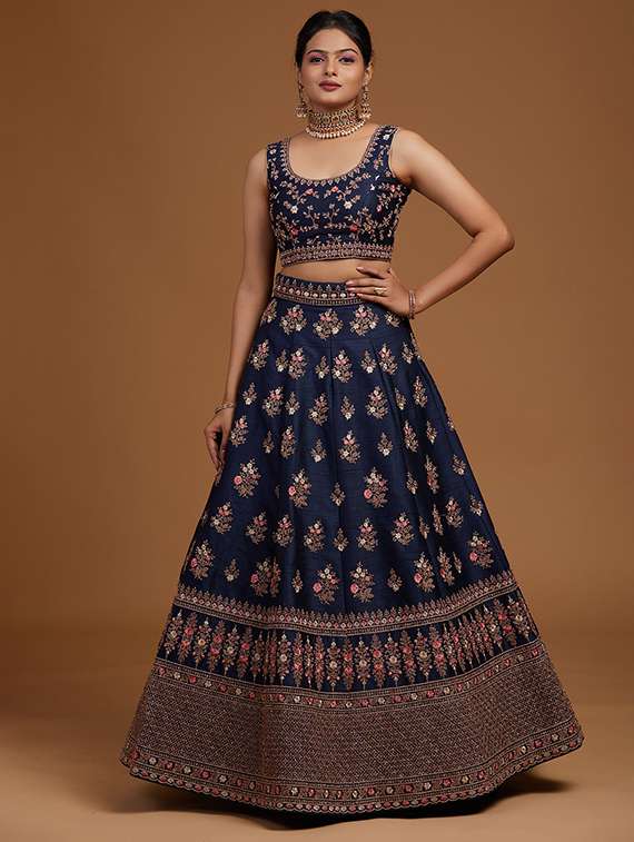 women solid with work semi stitched flared lehenga - 22271921 -  Standard Image - 2