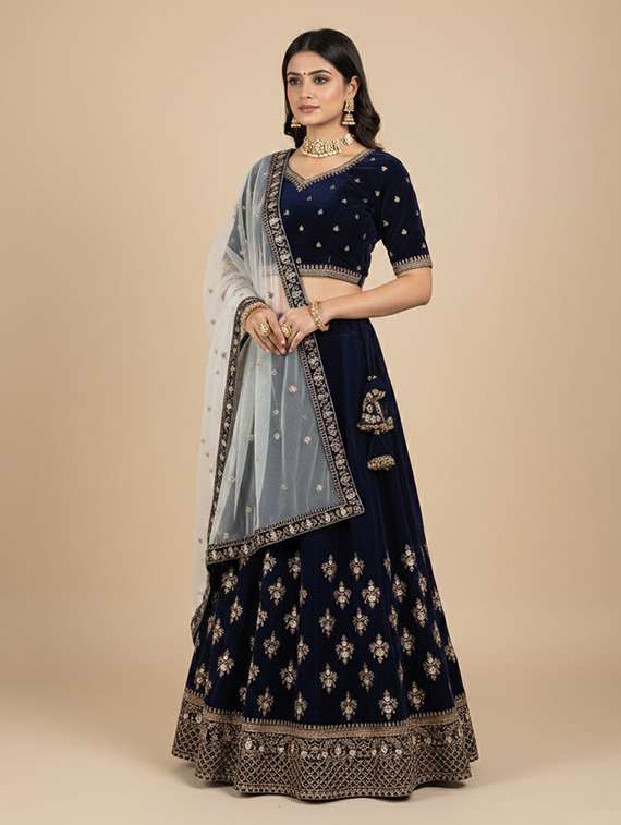 women solid with work semi stitched flared lehenga - 22271923 -  Standard Image - 2