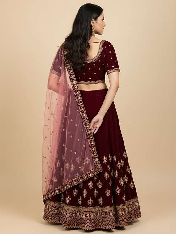 women solid with work semi stitched flared lehenga - 22271924 -  Standard Image - 2