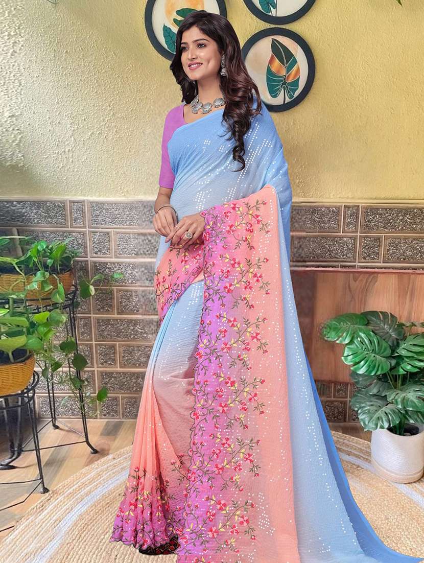 women ombre embroidered saree with blouse - 22271925 -  Standard Image - 2