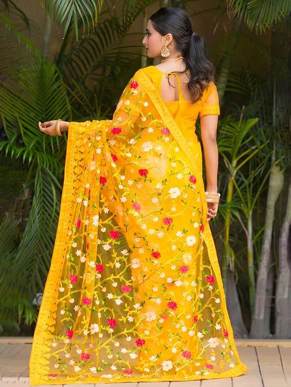 women solid with work embroidered saree with blouse - 22271929 -  Standard Image - 2