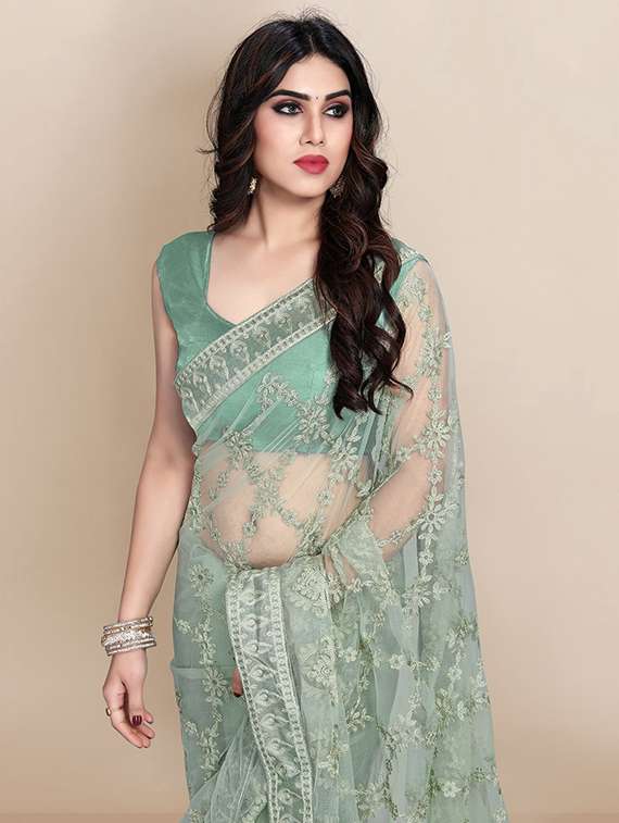 women solid with work embroidered saree with blouse - 22271930 -  Standard Image - 2