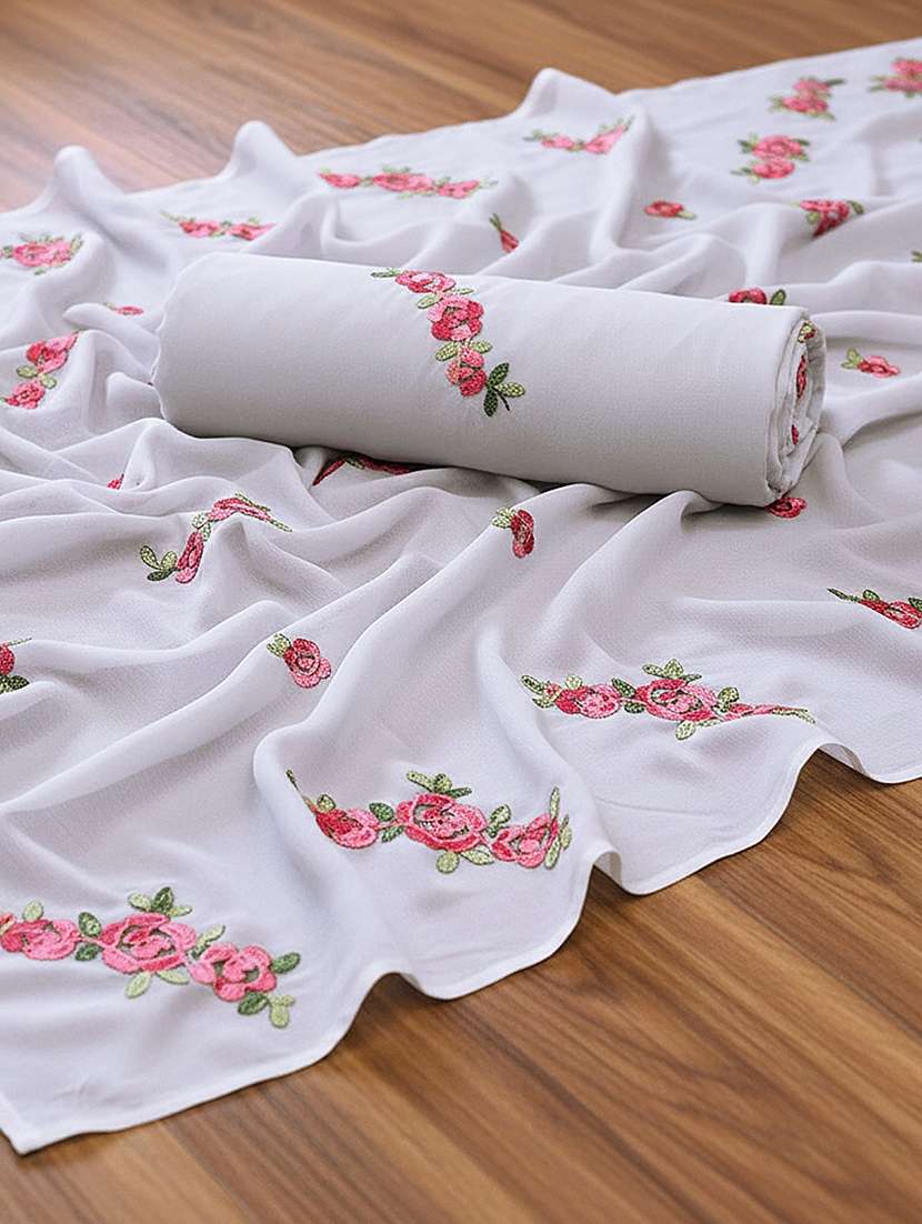 women solid with work embroidered saree with blouse