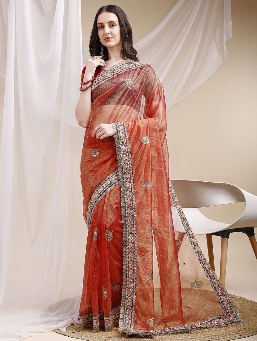 women solid with work embroidered saree with blouse - 22271936 -  Standard Image - 2