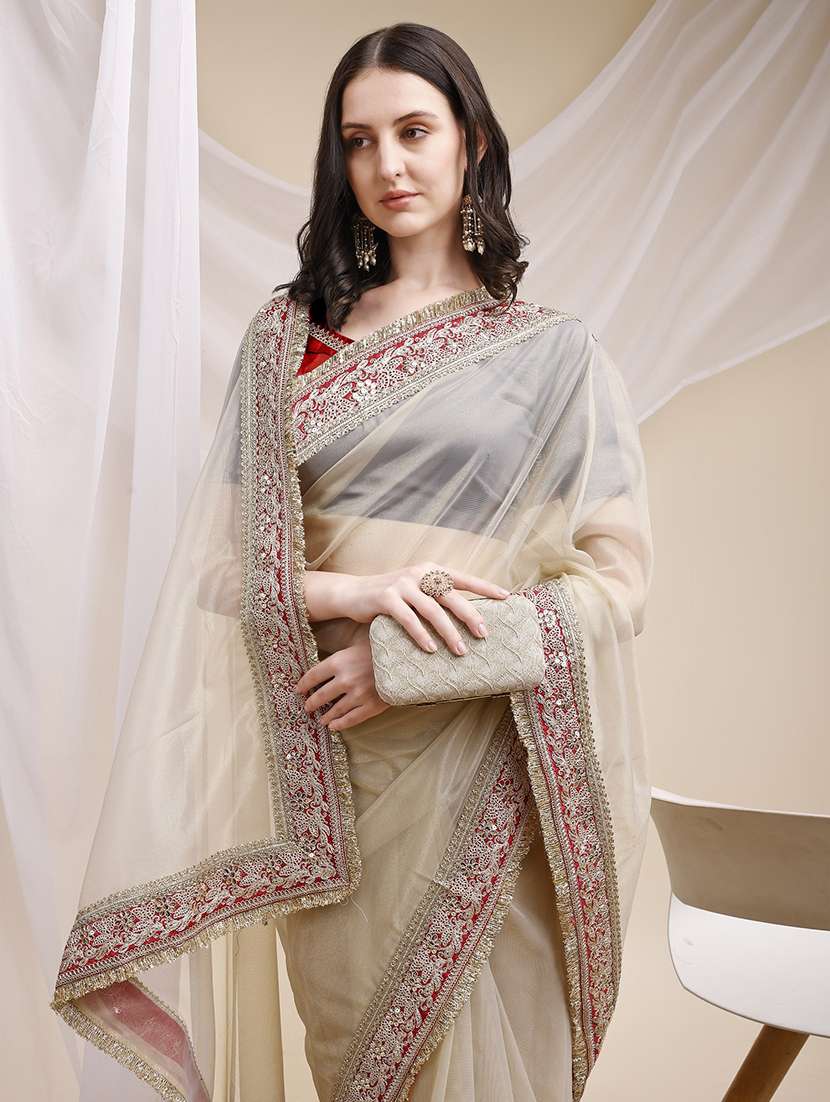 women solid with bordered saree with blouse - 22271937 -  Standard Image - 2