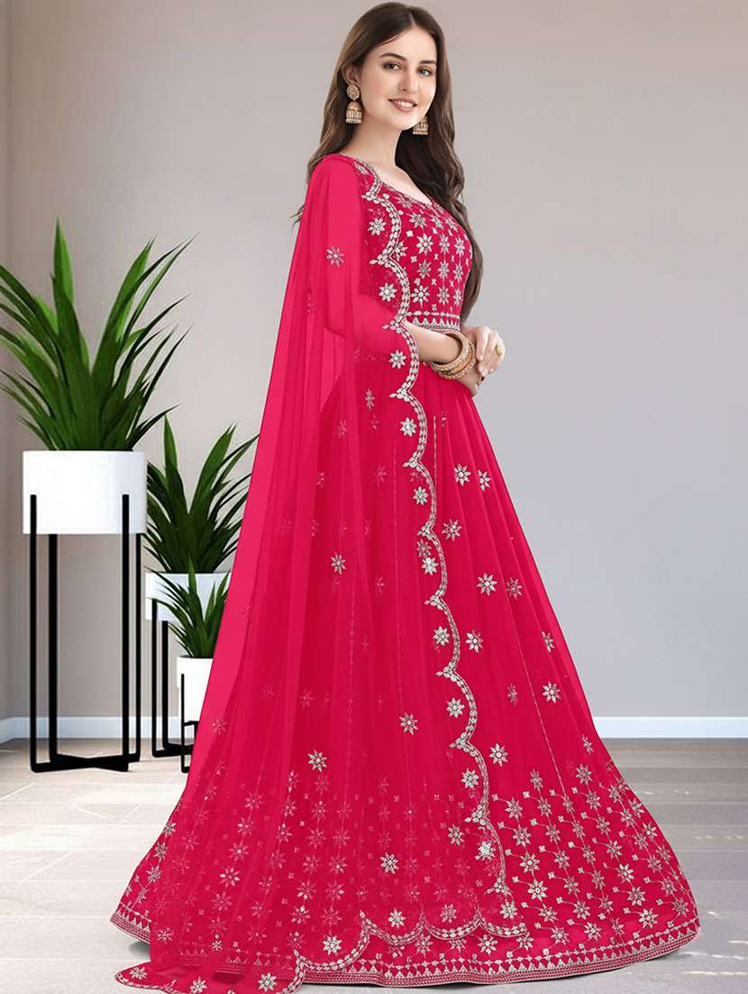 women solid with work semi stitched flared gown - 22271940 -  Standard Image - 2