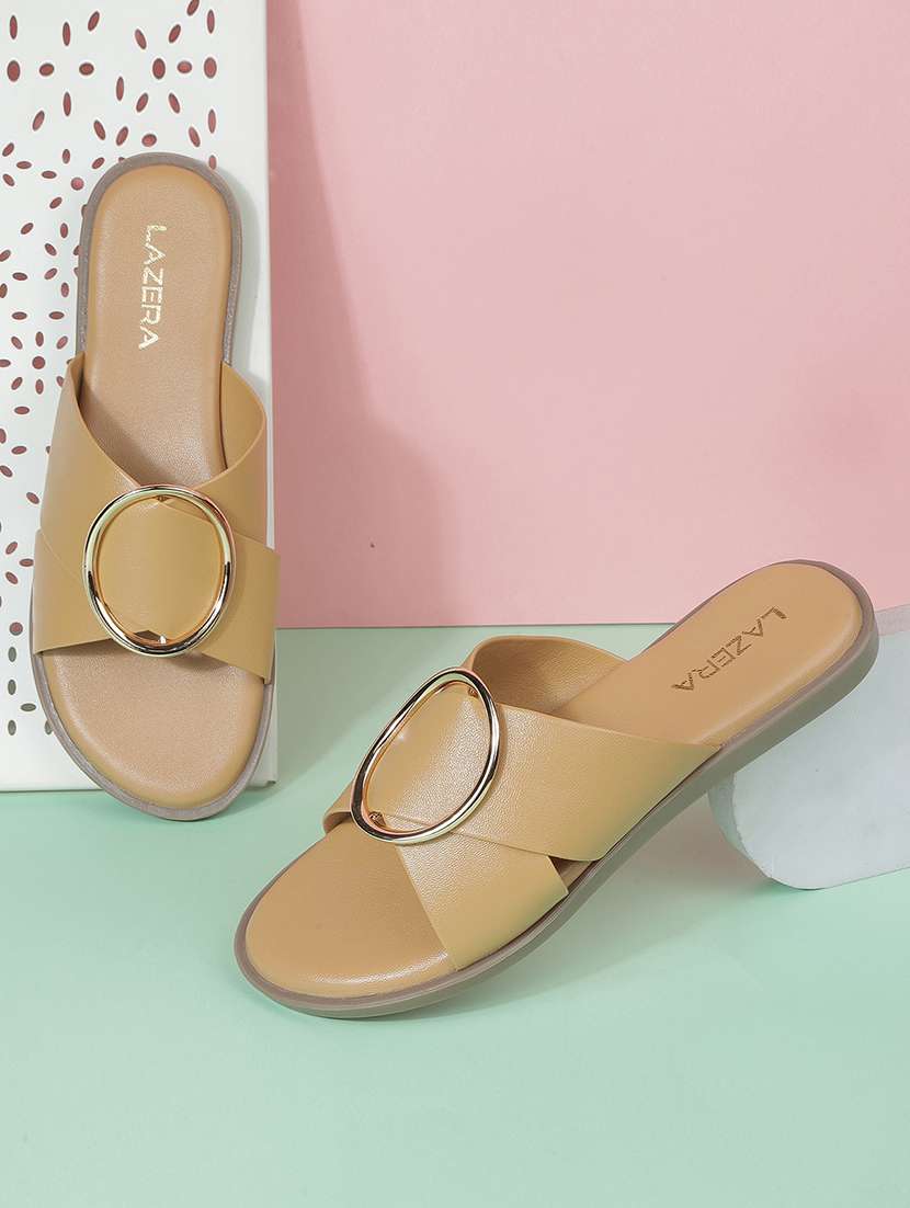 women solid slip on flat sandal