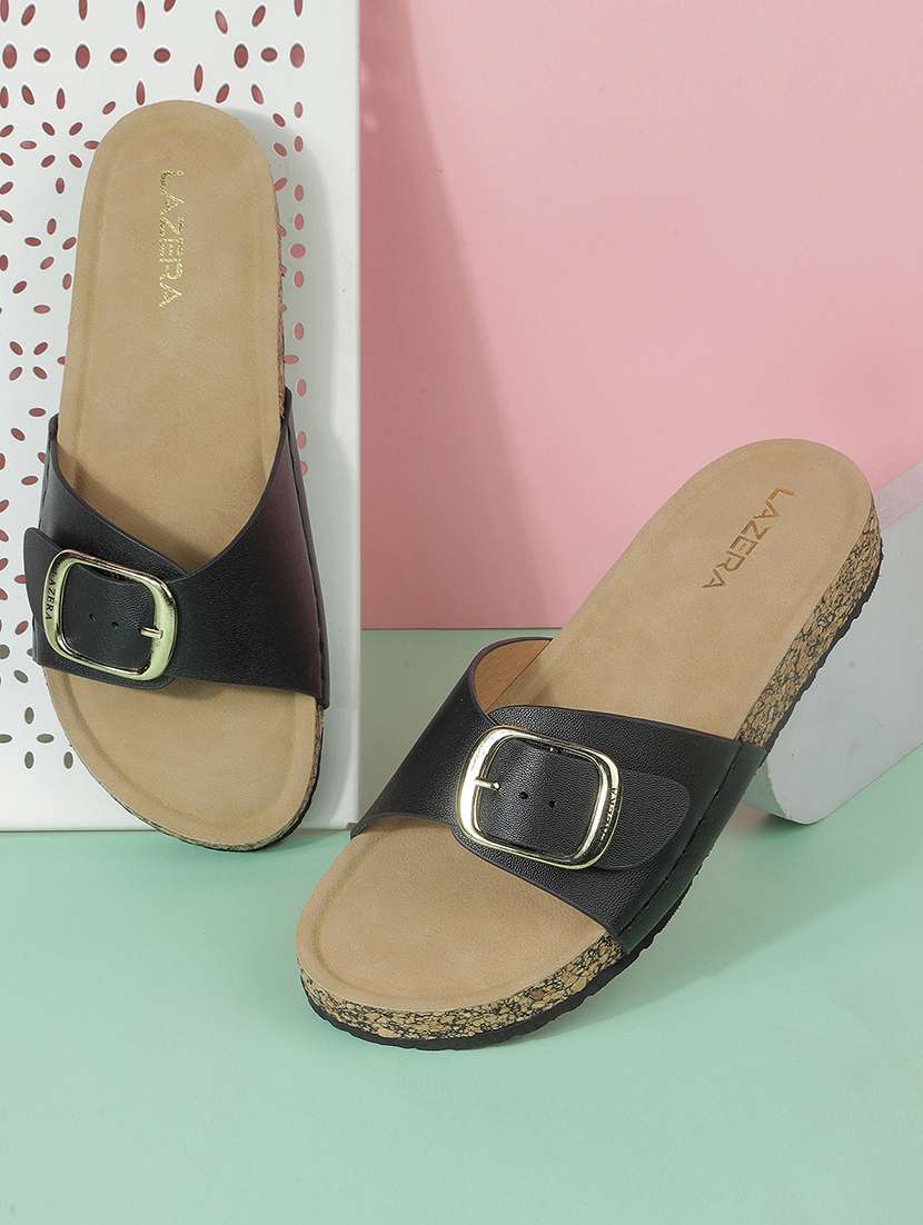 women solid slip on flat sandal