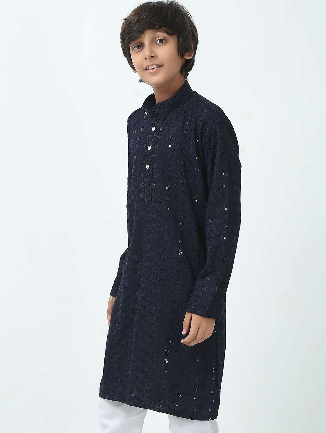 boys embroidered long sleeve kurta - 22272017 -  Standard Image - 2