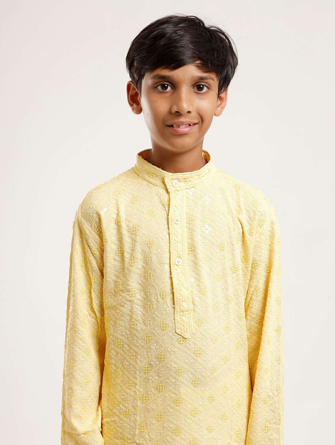 boys embroidered long sleeve straight kurta - 22272037 -  Standard Image - 2