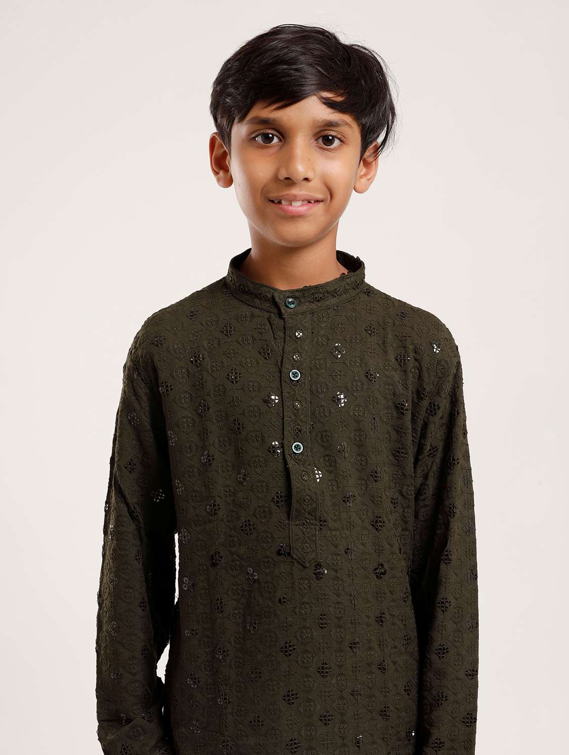 boys embroidered long sleeve straight kurta - 22272038 -  Standard Image - 2