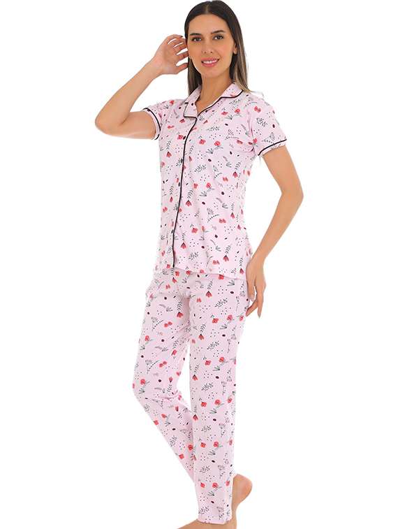 women printed nightwear pyjama set - 22272484 -  Standard Image - 2