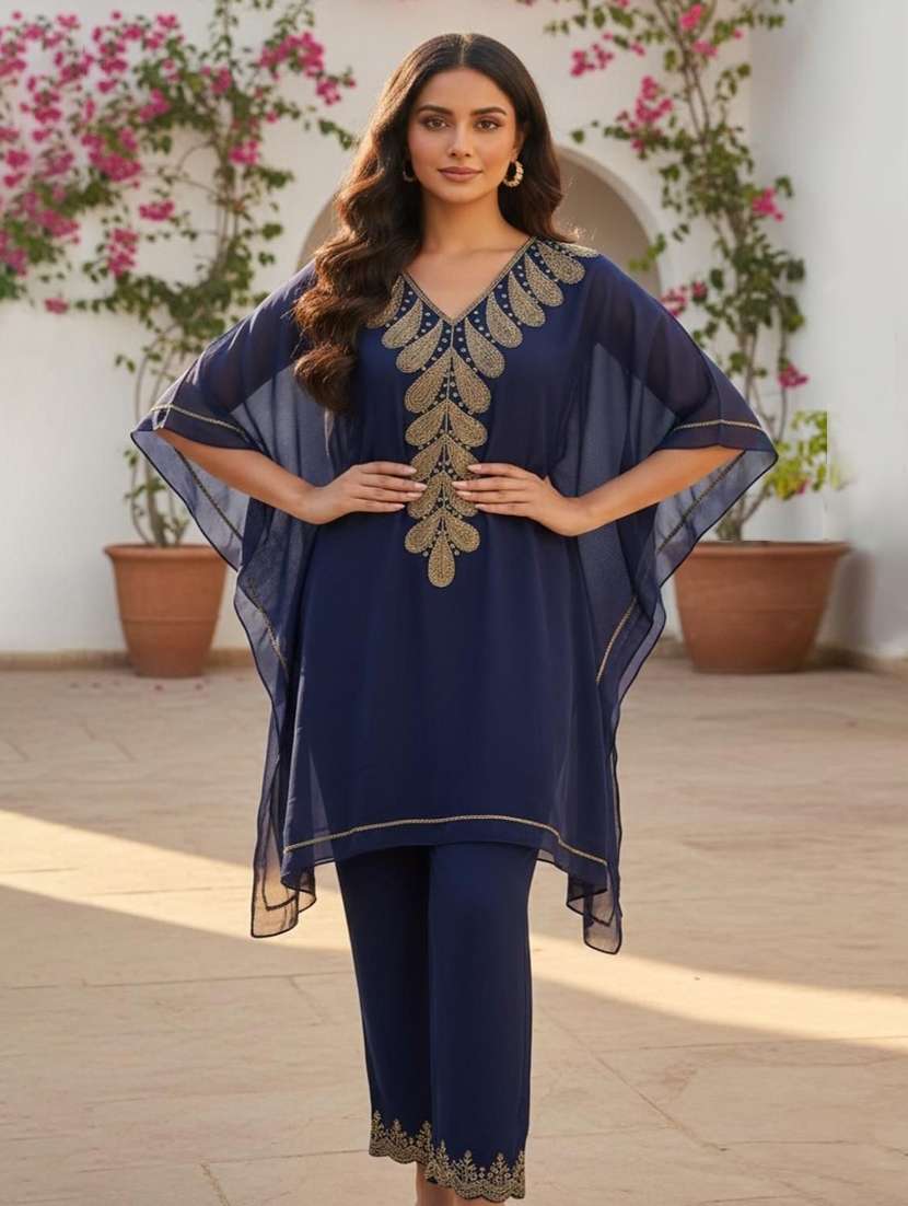 women embroidered kimono sleeve kaftan kurta
