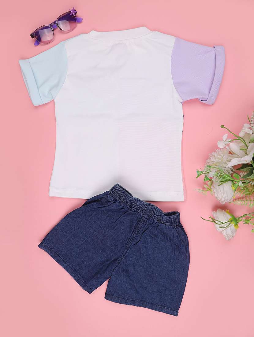 girls colourblocked round neck top and shorts set  - 22272619 -  Standard Image - 2