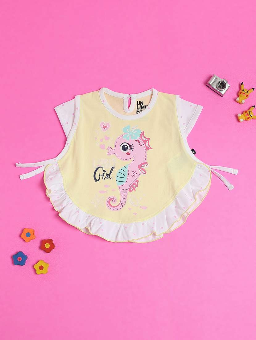 girls printed short sleeve frock with blommer - 22272623 -  Standard Image - 2