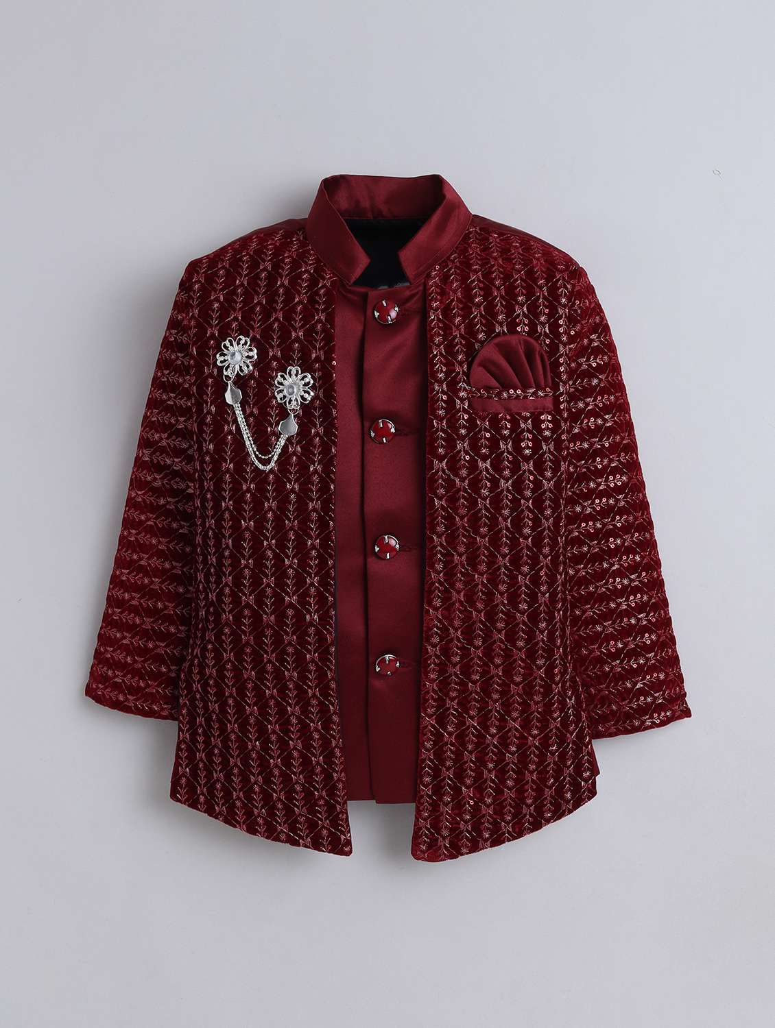 boys embroidered long sleeve sherwani set - 22272681 -  Standard Image - 2