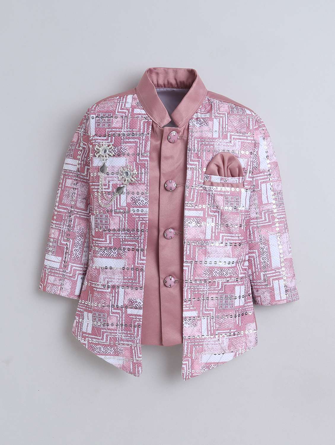 boys printed long sleeve sherwani set - 22272682 -  Standard Image - 2