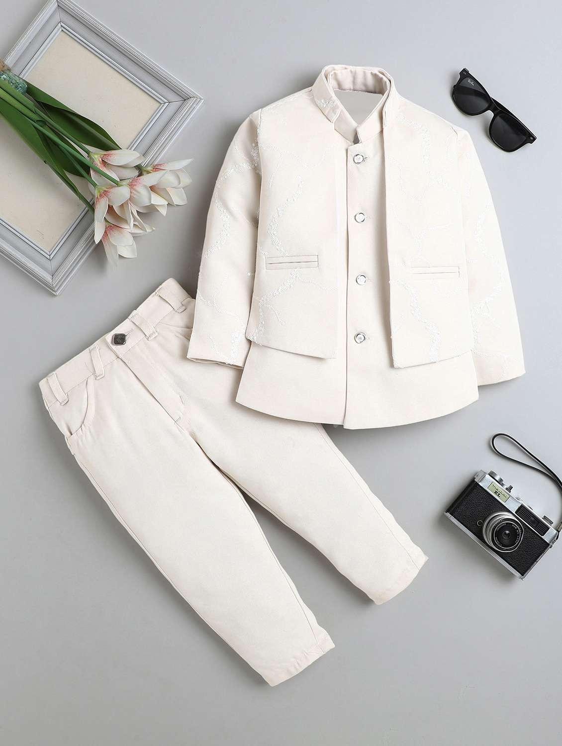 boys embroidered long sleeve sherwani set