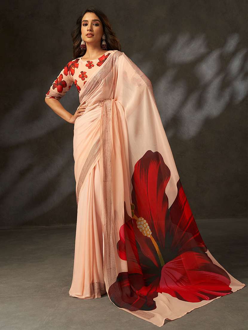 women floral printed saree with blouse