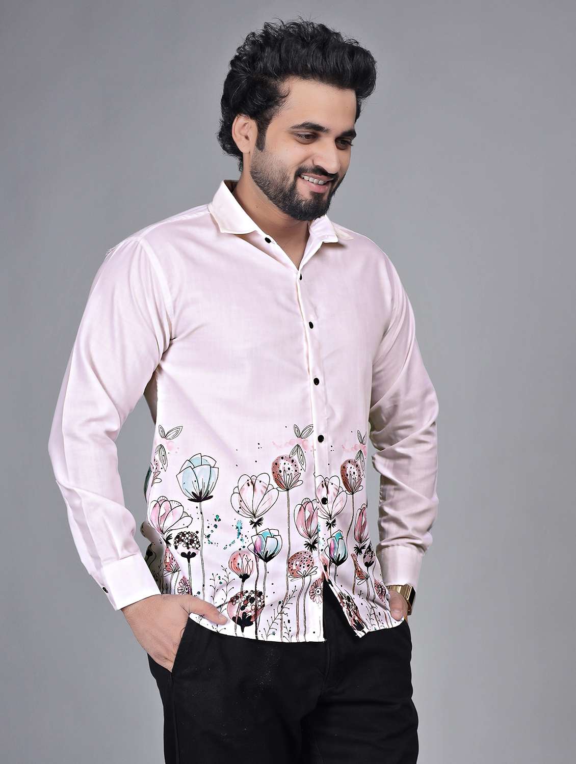 men printed long sleeve regular fit casual shirt - 22272733 -  Standard Image - 2