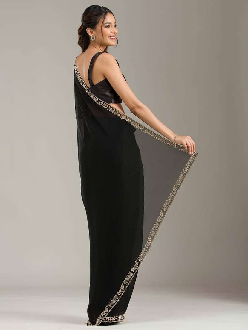 women solid with embellished bordered saree with blouse - 22272749 -  Standard Image - 2